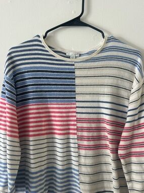 Striped Mid Sleeve Sweater in Blue, Pink, and Cream